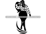 Silhouette Of Thick Woman Long Hair BW Top  And Skirt SVG JPG PNG Vector Clipart Cricut Silhouette Cut Cutting