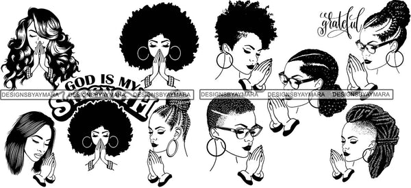 Bundle 10 Afro Woman Praying SVG Cutting Files For Silhouette and Cricut