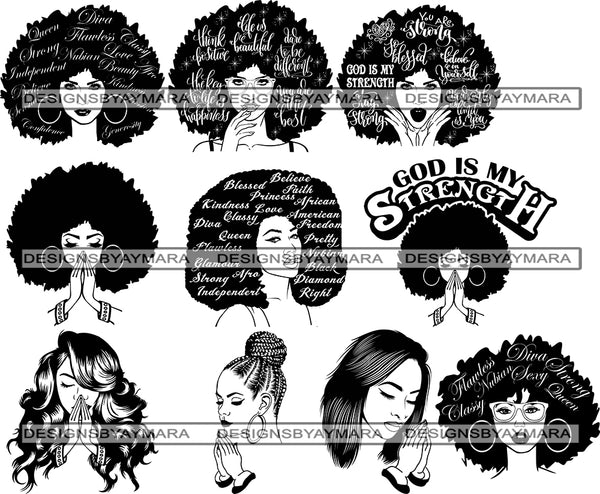 Bundle 10 Afro Beautiful Woman SVG Cutting Files For Silhouette and Cricut