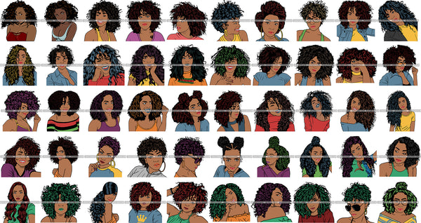 Super Bundle 50 Afro Beautiful Woman SVG For Only $14.99 Retail Price $125 Cutting Files For Silhouette and Cricut