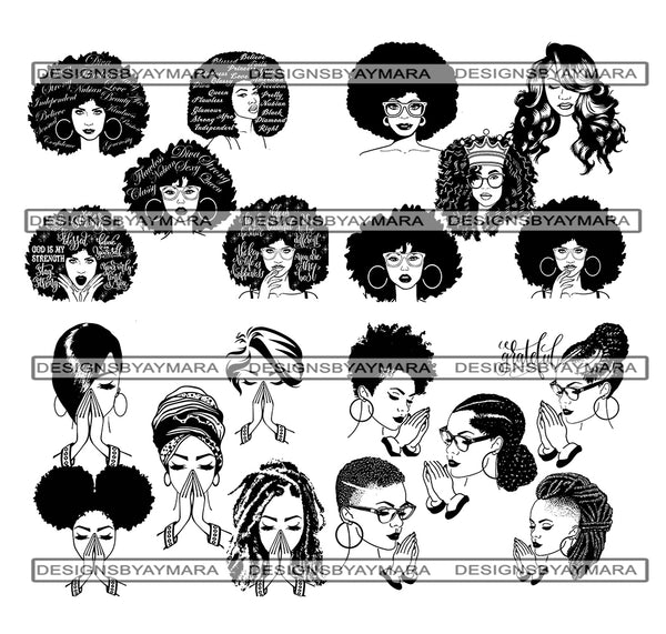 Super Special Bundle 20 Afro Beautiful Woman SVG Cutting Files For Silhouette and Cricut