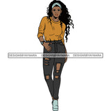 Black Woman In Black Jeans Gold Long Sleeve Top Posing SVG JPG PNG Vector Clipart Cricut Silhouette Cut Cutting