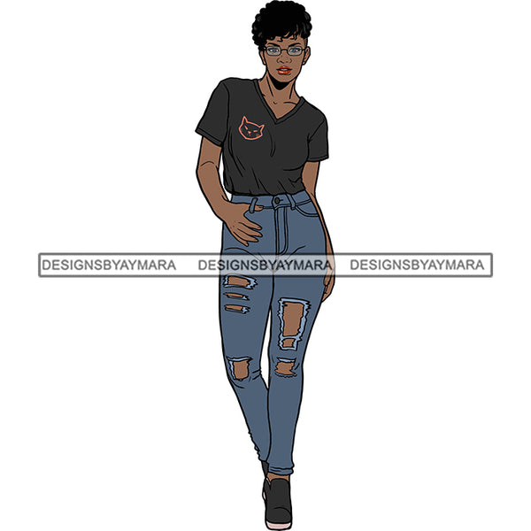 Black Woman Dark Top And Jeans Posing SVG JPG PNG Vector Clipart Cricut Silhouette Cut Cutting