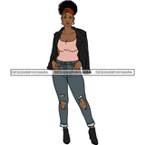 Black Woman Pink Top And Jeans And Jacket Posing SVG JPG PNG Vector Clipart Cricut Silhouette Cut Cutting