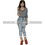 Black Woman Black Gray Sweater And Jeans Posing SVG JPG PNG Vector Clipart Cricut Silhouette Cut Cutting