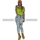 Black Woman Lime Green Top And Jeans Braids Headwrap Posing SVG JPG PNG Vector Clipart Cricut Silhouette Cut Cutting