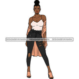 Black Woman Pink  Top And Black Jeans And Shawl Posing SVG JPG PNG Vector Clipart Cricut Silhouette Cut Cutting