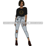 Black Woman Black T Shirt And Blue Jeans Posing SVG JPG PNG Vector Clipart Cricut Silhouette Cut Cutting