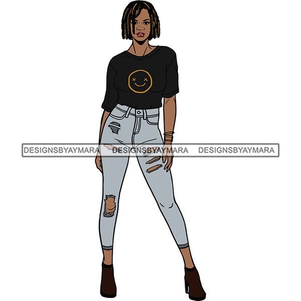 Black Woman Black T Shirt And Blue Jeans Posing SVG JPG PNG Vector Clipart Cricut Silhouette Cut Cutting