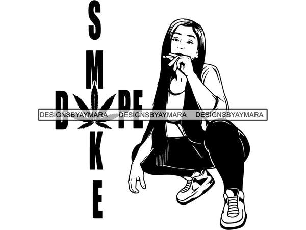 Woman Smoking Weed Smoke Smoker Marijuana Herbal Cannabis Blunt Join 420 High Life Mary Jane SVG PNG JPG EPS Vector Clipart Cutting Cut Cricut