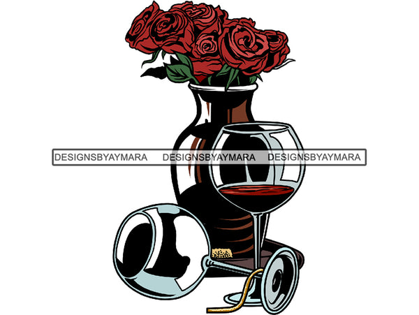 Wineglass and Roses PNG Files For Print