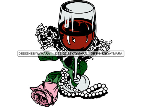 Wineglass and Roses PNG Files For Print