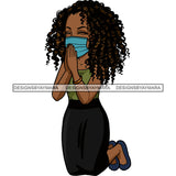 Black Woman Praying God Quotes Face Mask Begging Prayers Save Life Mujer Orando a Dios SVG Vector Clipart Cutting Files