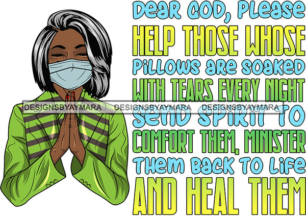 Afro Lola Praying God For Strength Protection Quotes Sad Crying Pain Face Mask Begging Prayers Virus SVG Vector Clipart Cutting Files