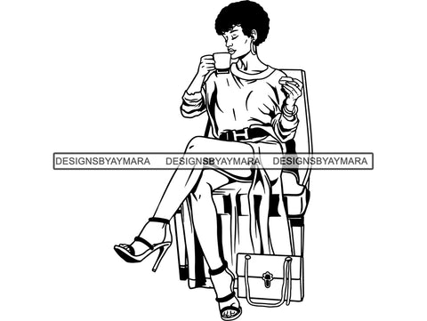Beautiful Woman SVG Drinking Coffee Goddess Queen Diva Classy Lady  .SVG .EPS .PNG Vector Clipart Digital Cricut Circuit Cut Cutting