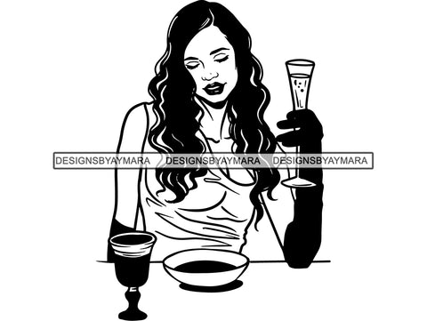 Beautiful Woman SVG Drinking Wine Goddess Queen Diva Classy Lady  .SVG .EPS .PNG Vector Clipart Digital Cricut Circuit Cut Cutting