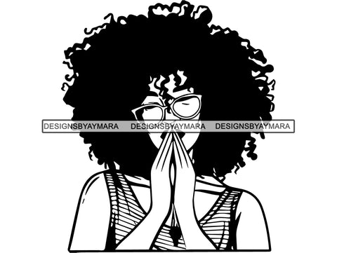 Woman Praying God Believe Religion Faith African American Ethnicity Afro Puffy Hair Life Quotes Spirit Awakening .SVG .EPS .PNG .Jpg Vector Clipart Cricut Circuit Cut Cutting