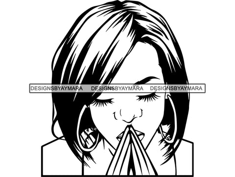 Woman Praying God Believe Religion Faith African American Ethnicity Afro Puffy Hair Life Quotes Spirit Awakening .SVG .EPS .PNG .Jpg Vector Clipart Cricut Circuit Cut Cutting