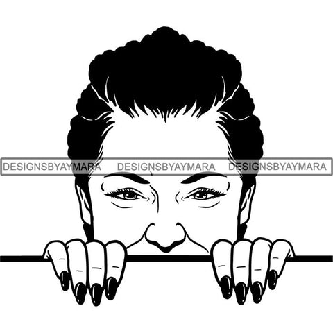 Afro Woman Peeking Peek-a-Boo I see You Melanin Pretty Half Face PNG File For Print Not For Cutting