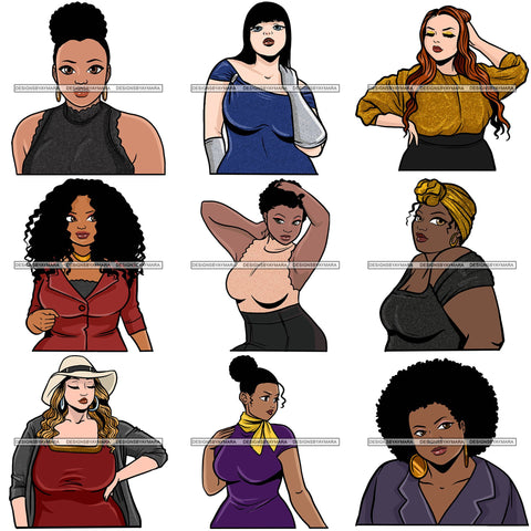 Bundle 9 Attractive BBW Nubian Melanin Popping Beautiful African American Big Woman SVG Cutting Files