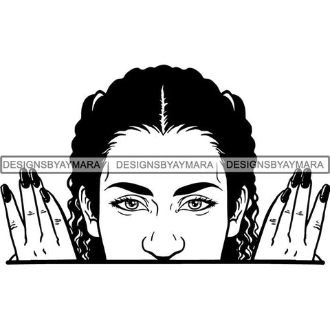 Afro Woman Peeking Peek-a-Boo I see You Melanin Pretty Half Face PNG File For Print Not For Cutting