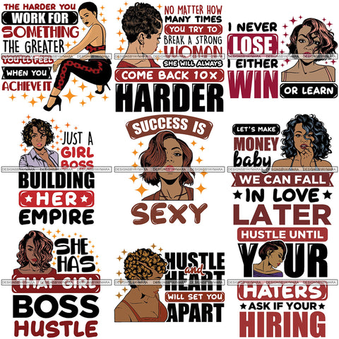 Bundle 9 Strong Successful Afro Woman Quotes .SVG Cutting Files For Silhouette Cricut and More