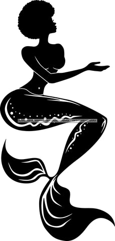 Afro Black Woman Mermaid Aquatic Creature  SVG Cutting File For Silhouette and Cricut
