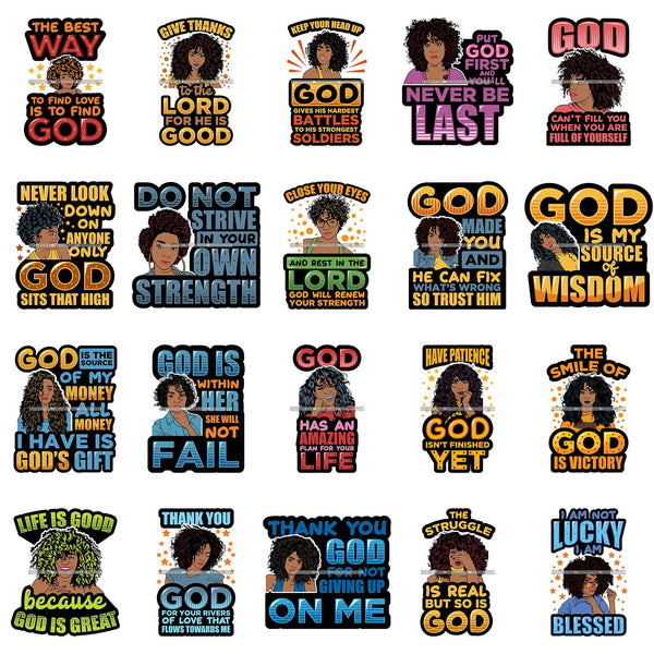 Bundle 20 Afro Woman God Lord Life Quotes SVG Cutting Files For Silhouette and Cricut and More!