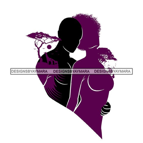 Sensual African Couple Erotic Goddess Safari Savanna Africa Exotic Nature SVG Cutting Files.