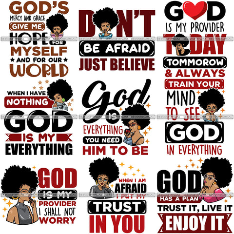 Bundle 9 Afro Melanin Popping Lola Kinky Hair God Quotes SVG Cutting Files For Silhouette Cricut and More