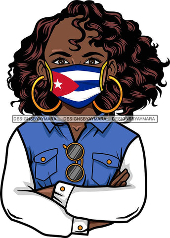Afro Lola Wearing Face Mask Flags Cuba Country Proud Roots Virus SVG Cutting Files For Silhouette Cricut and More!