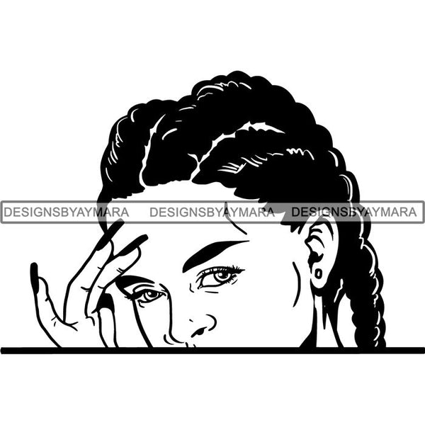 Afro Woman Peeking Peek-a-Boo I see You Melanin Pretty Half Face PNG File For Print Not For Cutting