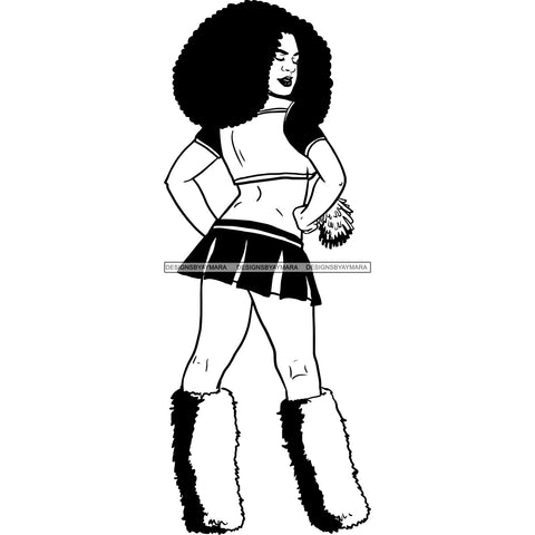 Afro Cheerleader Woman SVG Cutting Files For Silhouette Cricut and More