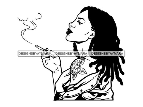 Woman Smoking Pot Deadlock Braids Hairstyle Rasta Queen Blunt Weed Cannabis 420 Marijuana Stoner High Life .SVG Cut File For Silhouette and Cricut