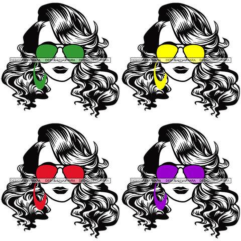 Bundle 4 Afro Lola Boss Lady Dope Diva Glamour Wearing Glasses Accesories .SVG Cut Files