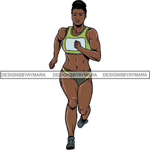 Afro Black Woman Runner Sprinting Athletic Sport .PNG Print File Not For Cutting