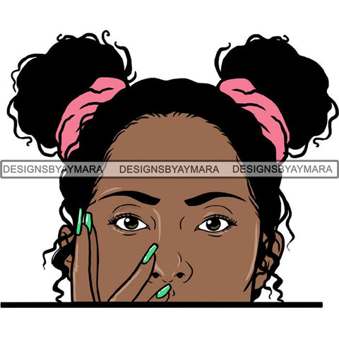 Afro Woman Peeking Peek-a-Boo I see You Melanin Pretty Half Face PNG File For Print Not For Cutting