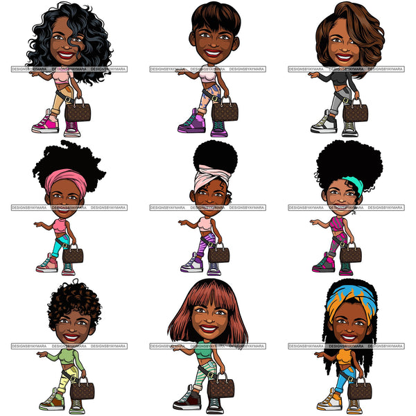 Bundle 9 Cute Afro Lola Boss Lady Summer Fashion Dope Diva Glamour .SVG Cutting