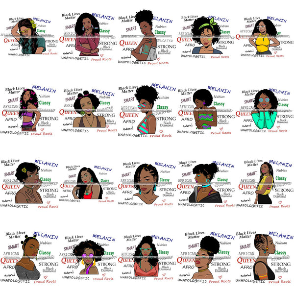 Bundle 20 Afro Powerful Woman Life Quotes Unapologetic Strong Independent Educated Smart Queen SVG Cutting Files