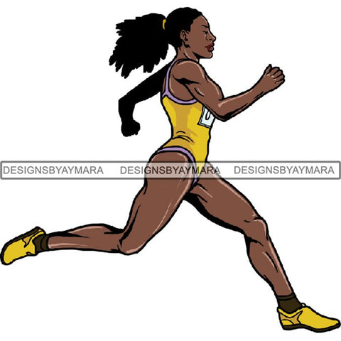 Afro Black Woman Runner Sprinting Athletic Sport .PNG Print File Not For Cutting