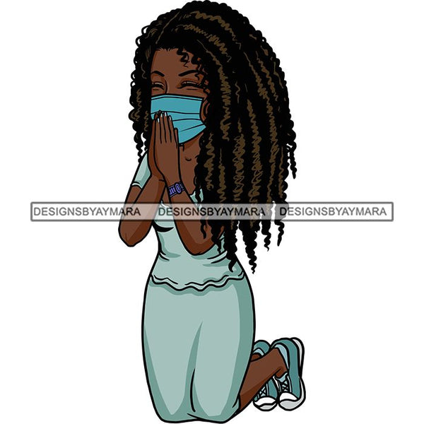 Black Woman Praying God Quotes Face Mask Begging Prayers Save Life Mujer Orando a Dios SVG Vector Clipart Cutting Files