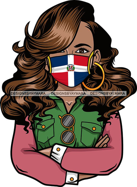 Afro Lola Wearing Face Mask Flags Dominican Republic Country Proud Roots Virus SVG Cutting Files For Silhouette Cricut and More!