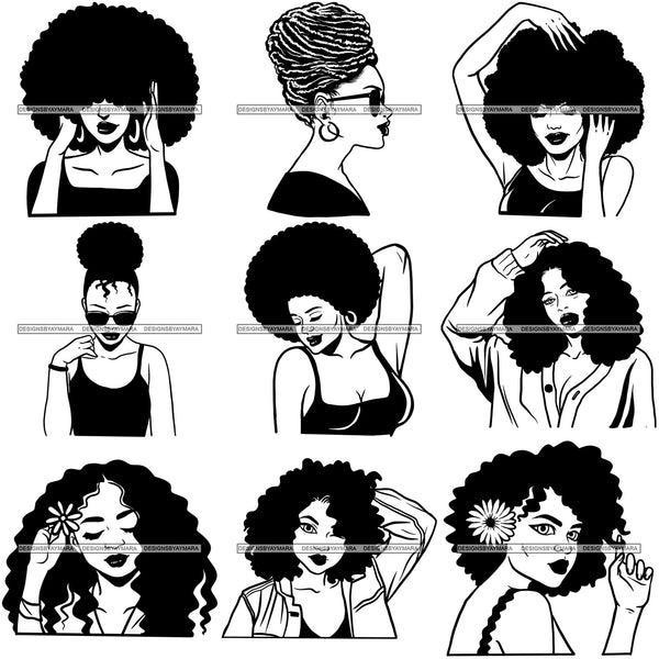 Bundle 9 Afro African American Lady Woman Classy Nubian SVG Cutting Files