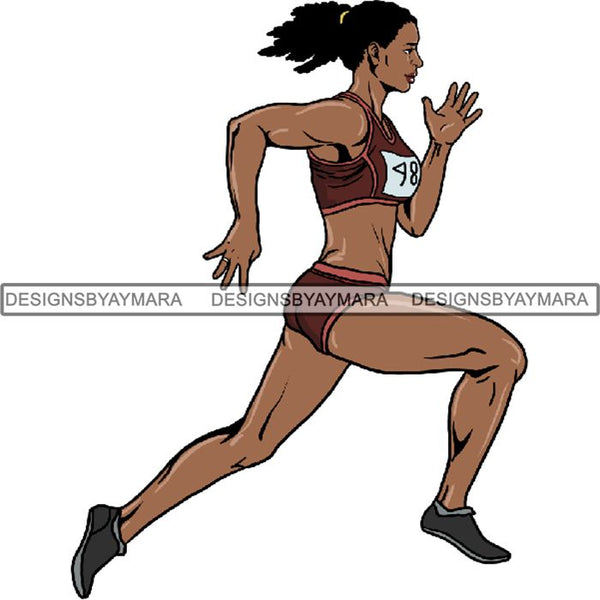 Afro Black Woman Runner Sprinting Athletic Sport .PNG Print File Not For Cutting