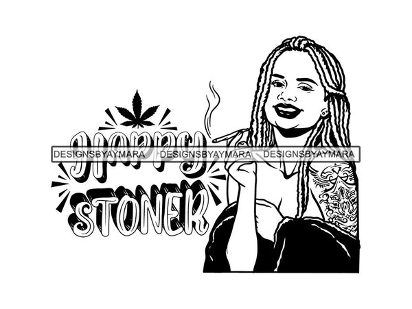 Woman Smoking Pot Deadlock Braids Hairstyle Rasta Queen Blunt Weed Cannabis 420 Marijuana Stoner High Life .SVG Cut File For Silhouette and Cricut