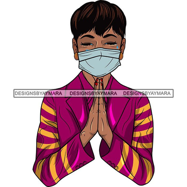 Afro Lola Praying Sad Crying Pain Face Mask Begging Prayers Virus SVG Vector Clipart Cutting Files