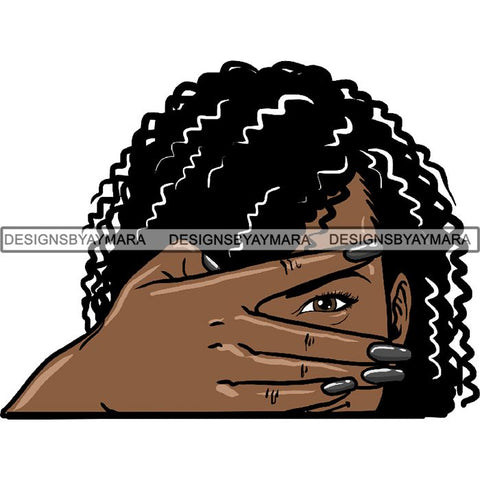 Afro Woman Peeking Peek-a-Boo I see You Melanin Pretty Half Face PNG File For Print Not For Cutting