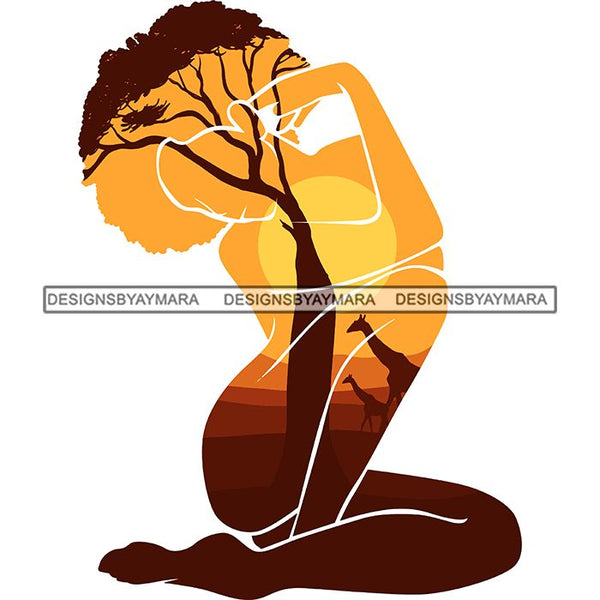 Sensual Woman Silhouette African Wildlife Proud Roots Safari Savanna Africa Continent Exotic Scenic SVG Cutting Files