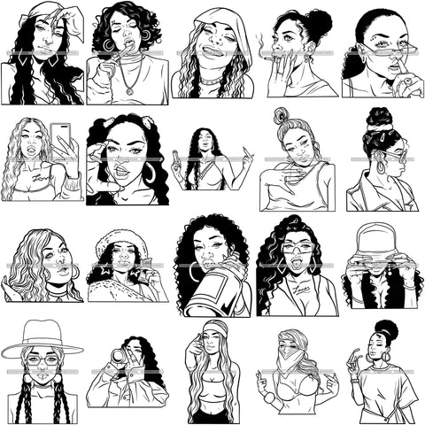 Bundle 20 Ghetto Woman Face American Gangster Urban Swag Hip Hop Girl .SVG Cutting Files For Silhouette Cricut and More!