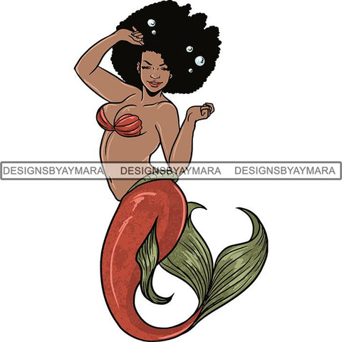 Afro Black Woman Mermaid Aquatic Creature  SVG Cutting File For Silhouette and Cricut